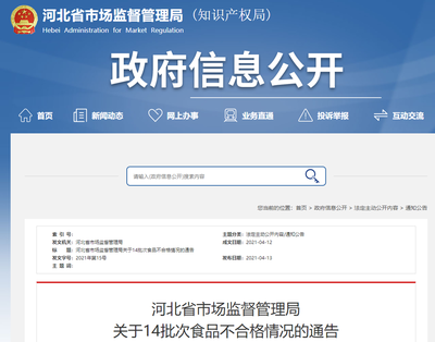 河北省市场监督管理局抽检食用农产品5批次不合格